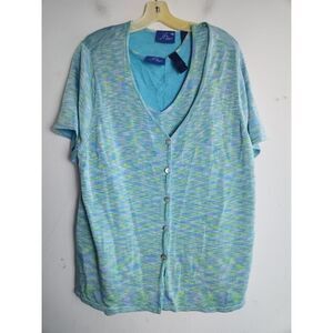 J.H. Collectibles Teal Blue/Green Cotton Blend 2 Piece Cardigan Set size 1X